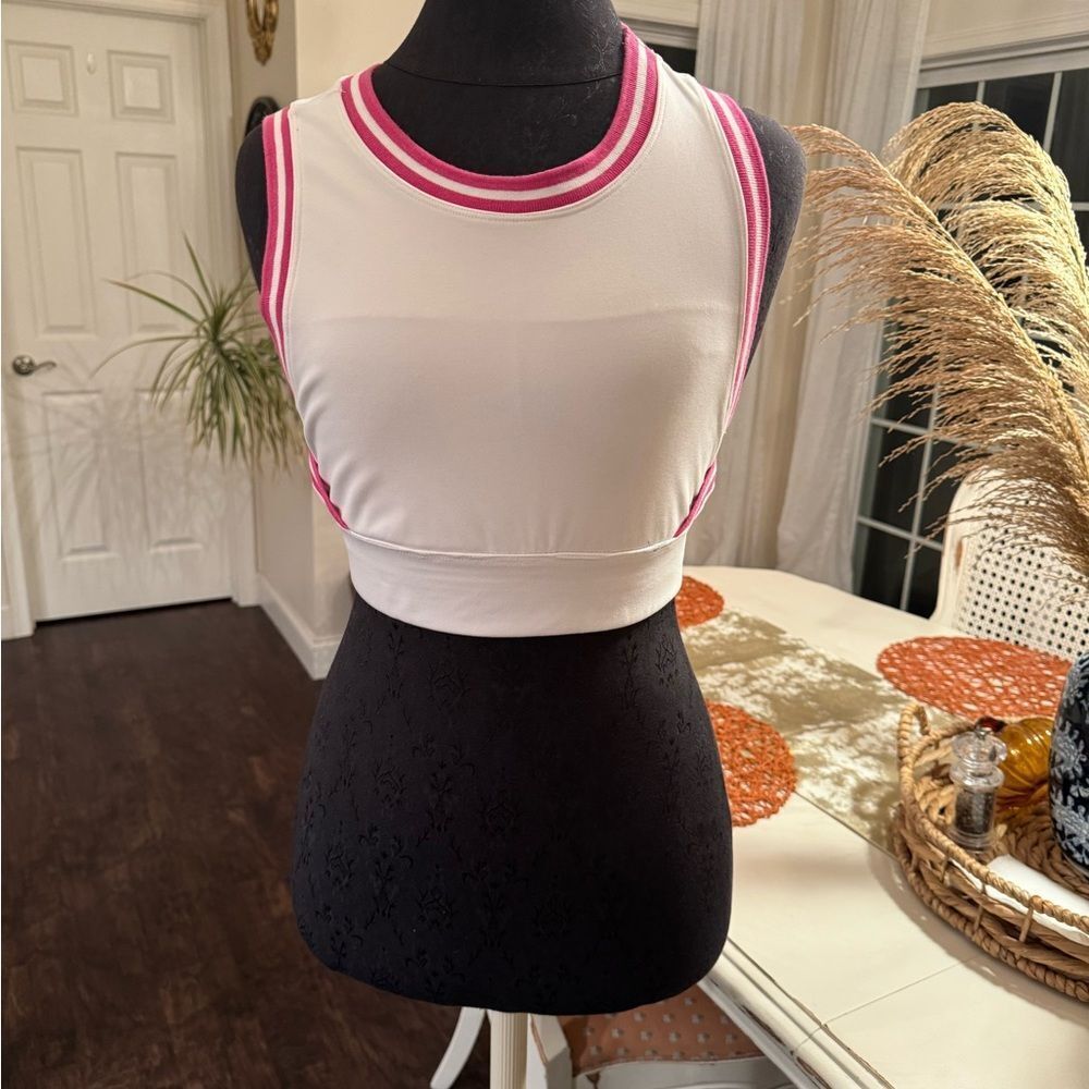 Pink and white sports bra/athletic top size medium